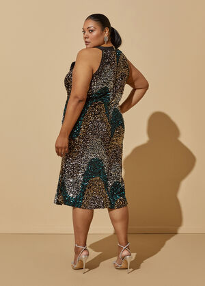 Sequined Velvet Midi Dress, Multi image number 1