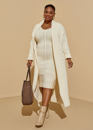 Cable Knit Sweater Dress, Natural image number 0