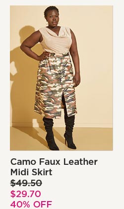 Camo Faux Leather Midi Skirt