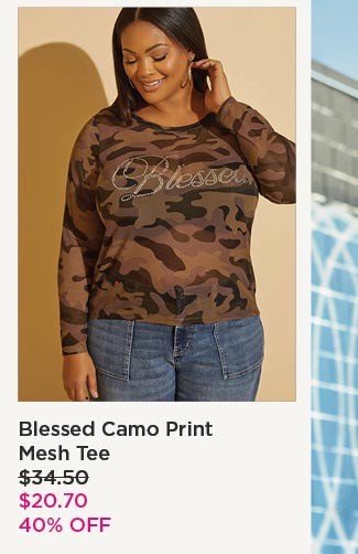 Blessed Camo Print Mesh Tee