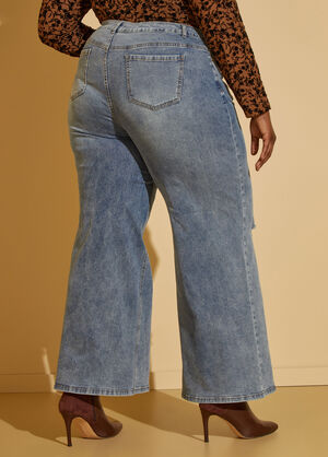 Distressed High Rise Wide Leg Jeans, Dk Rinse image number 1