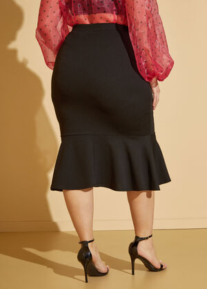 Flounced Midi Skirt, Black image number 1