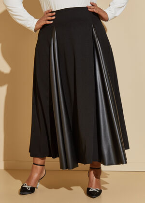 Faux Leather Paneled Maxi Skirt, Black image number 0