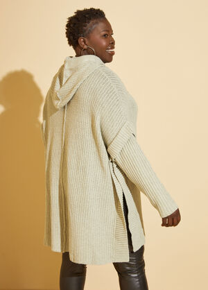 Hooded Open Knit Sweater, Green image number 1