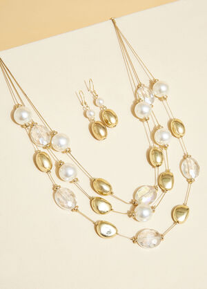 Layered Faux Pearl Necklace Set, Gold image number 1