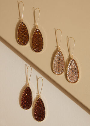 Gold Tone Druzy Earrings Set, Gold image number 1
