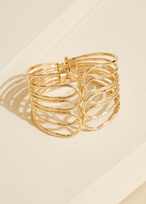 Textured Gold Tone Hinge Cuff, Gold image number 0
