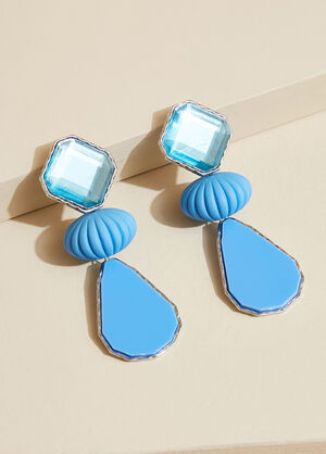 Crystal And Stone Clip On Earrings, Silver Lake Blue image number 1