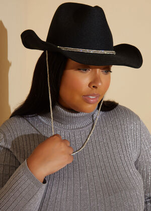 Crystal Embellished Cowboy Hat, Black image number 1