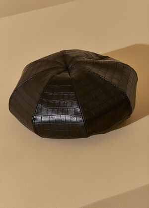 Faux Textured Leather Beret, Black image number 1