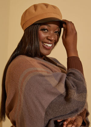 Felt And Faux Leather Cabbie Hat, Tan image number 0