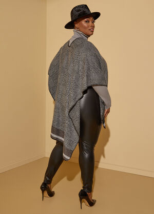 Plaid Knit Kimono, Black Combo image number 1