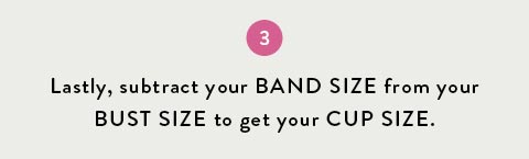 Substract your band size from your bust size to get your cup size